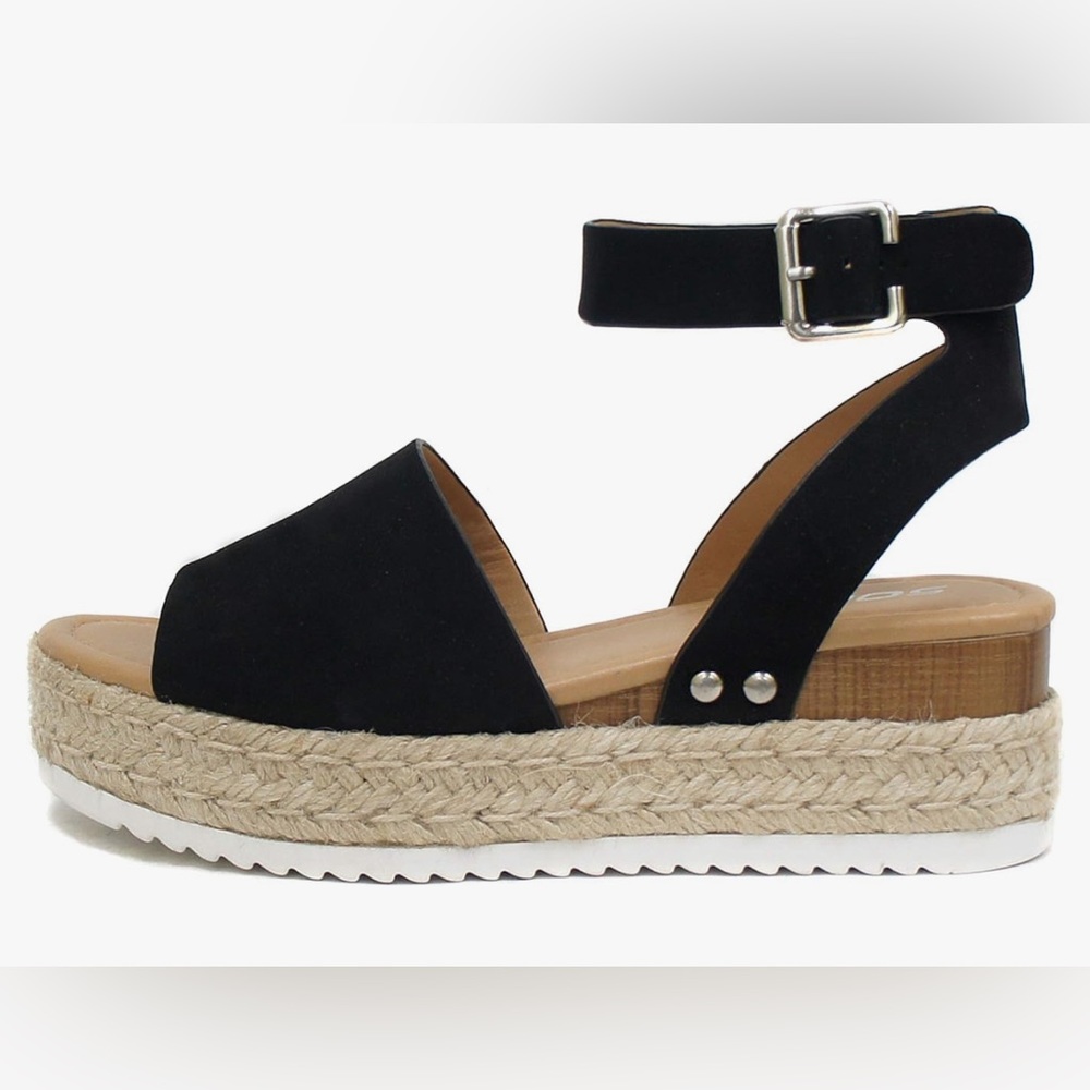 Soda Open Toe Buckle Ankle Strap Espadrilles Wedge Sandal - Size 9